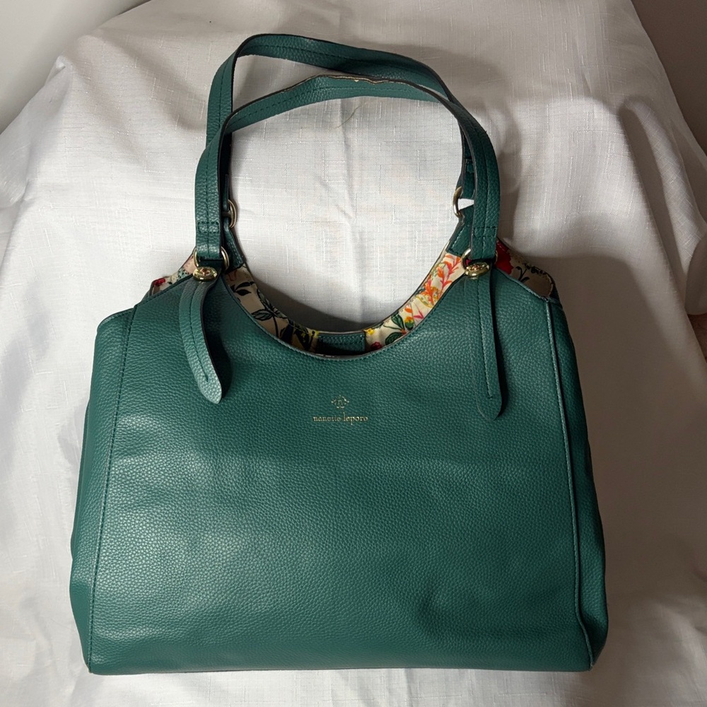 Nanette Lepore Dark Green Large Shoulder Bag EUC - Picture 1 of 8